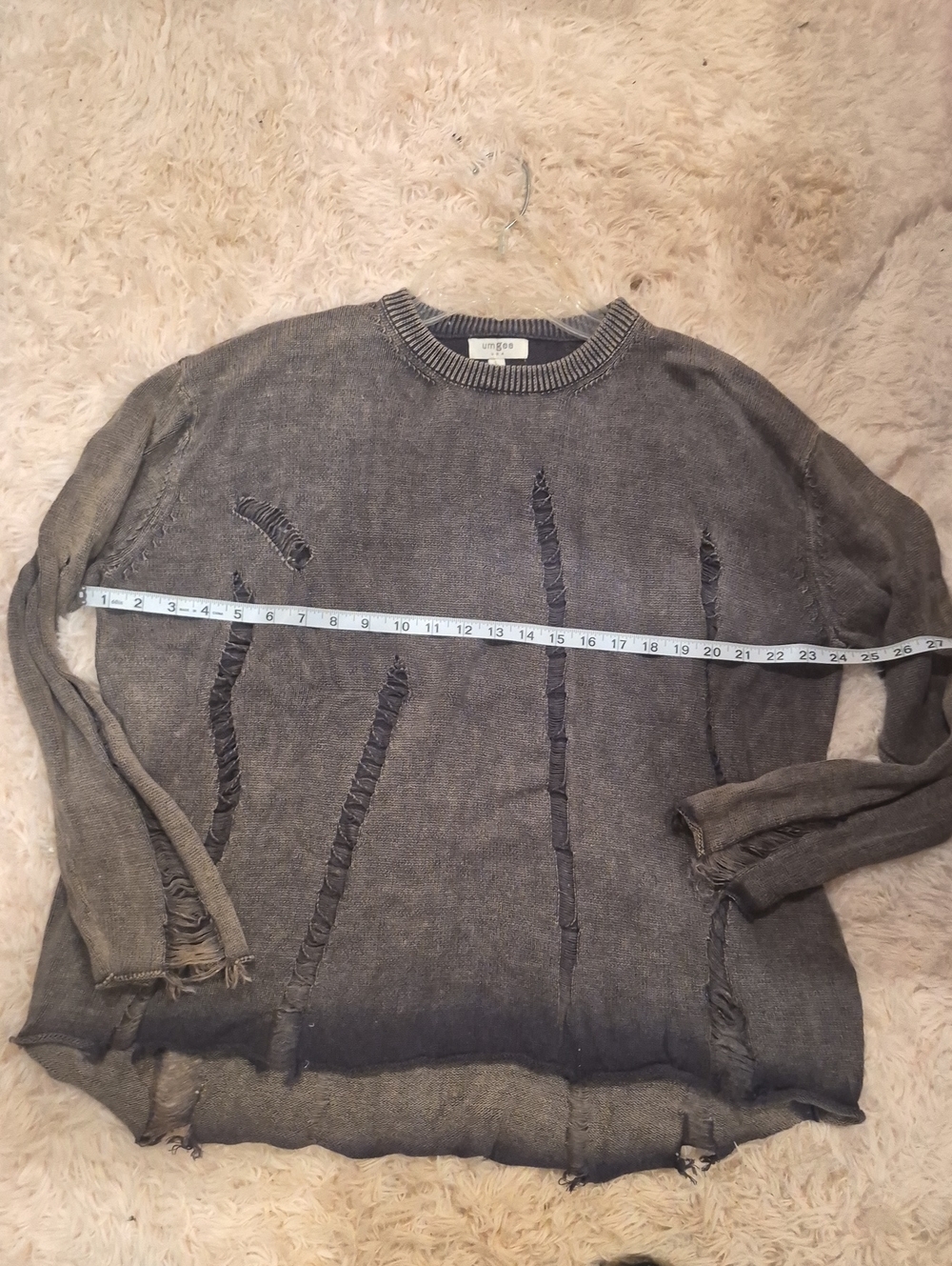 Umgee Distressed Crewneck Sweater - Gray